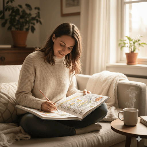 Adult coloring in peaceful setting