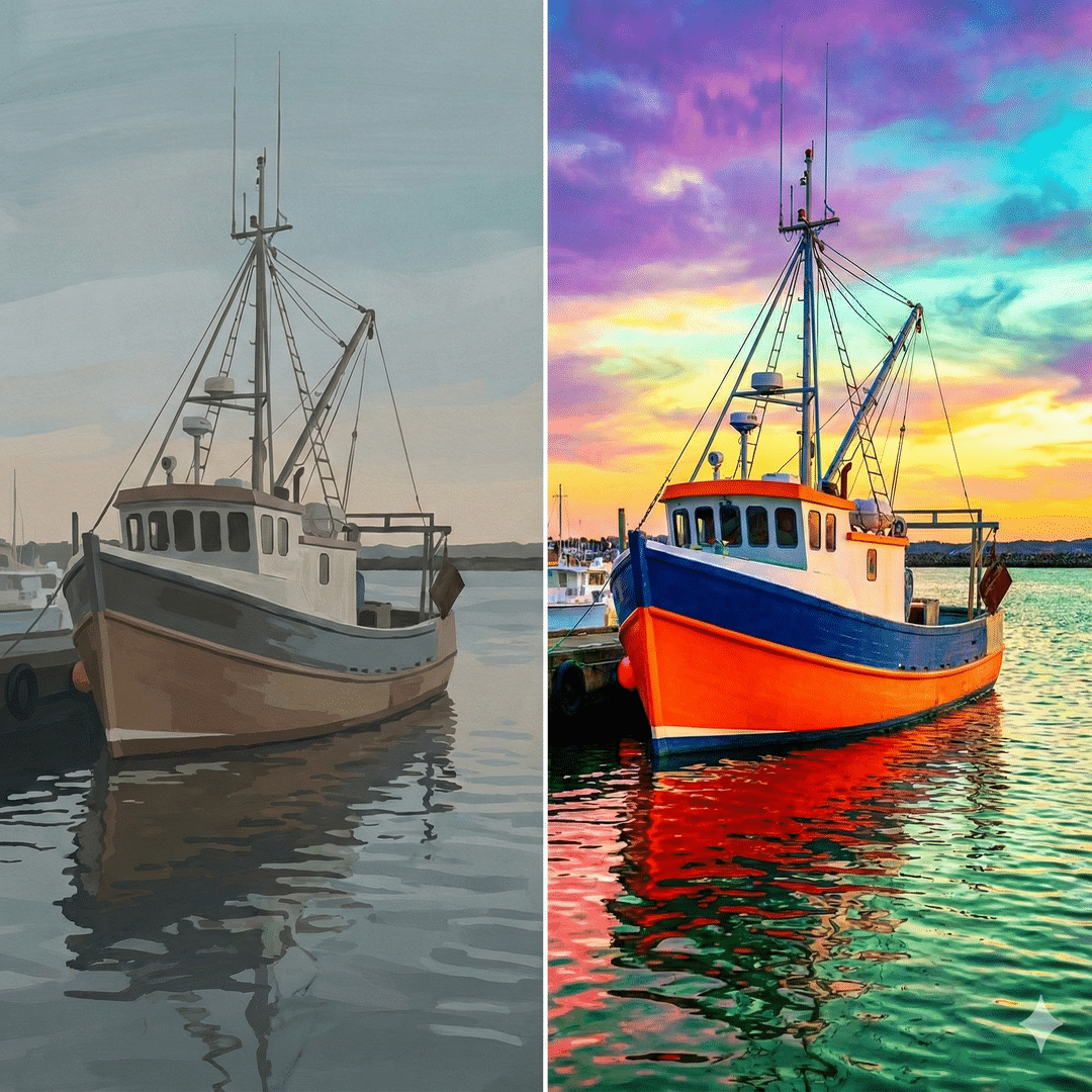 Boat showing Flat vs Vibrant Color Selection