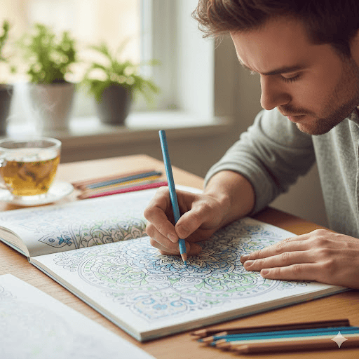 Adult coloring for stress relief using calming mandala patterns